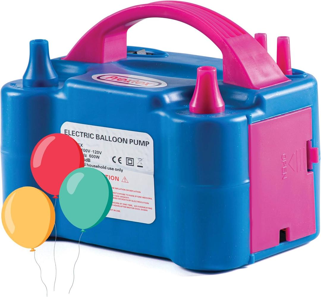 Prextex Balloons Electric Pump Inflate, Blue 110V 600W - Portable Pump with Air Blower & Dual Nozzle Inflator for Fast, Easy Bulk Balloons Filling for Event & Party Decoration - Balloon Pumps Electric