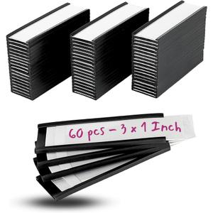 Availey 60 Pack Magnetic 'C' Channel Label Holders for Metal Racks and Shelves with Protective Films and Replacement Strips 3" x 1"