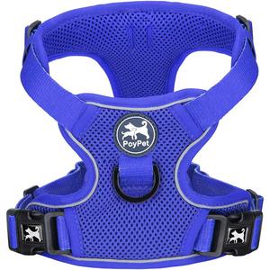 PoyPet Reflective Soft Breathable Mesh Dog Harness Choke-Free Double Padded Vest with Adjustable Neck and Chest(Royal Blue,S)
