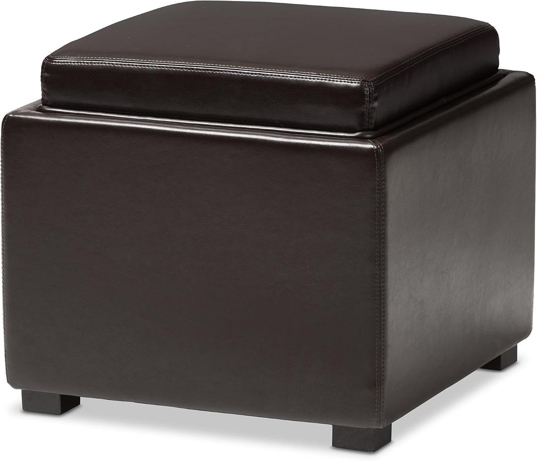 BAXTON STUDIO DARK BROWN TATE STORAGE OTTOMAN, 18"D x 18"W x 17"H