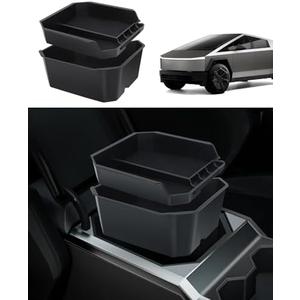 EVOOOR Double Layer Center Console Organizer for Tesla Cybertruck, Reserved USB Port ABS Tray Armrest Storage Box for Cybertruck Accessories(Set of 2)