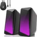 SOULION 2.0 Computer Speakers, USB Powered & 3.5 mm AUX Bluetooth Speakers for Desktop Monitor, LED Flame Lights & Easy-Control Pod, Gaming Speakers for Laptop Tablet Phone - Black