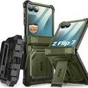 i-Blason for Samsung Galaxy Z Flip 7 Case with Stand, [Tempered Glass Screen Protector] [Hinge Protection] [Belt-Clip], Full-Body Military Protection Phone Case for Samsung Z Flip 7, Armorbox, Green (Guldan)