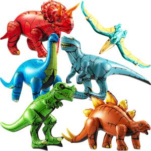 6-Pcs Inflatable Dinosaur Birthday Party Decorations - Large Blow-Up Dino Toys for Kids (20-26) Dinos for Boys or Girls - Self-Standing Vinyl Balloons for Jurassic Theme Party & Pool Floats