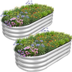 1MORE Galvanized Raised Garden Bed- Planter Garden Boxes Outdoor, Raised Beds for Gardening, 4x2x1ft Metal Garden Bed Kit for Vegetables Flower, Planter Raised Beds with Tools.Silver-2pack (421ft2pcs)