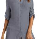 Swimsuit Coverup for Women 2024, V-Neck Beach Button Down Bikini Cover Ups Knee-Above Shirt Tops (X-Large, Grey)