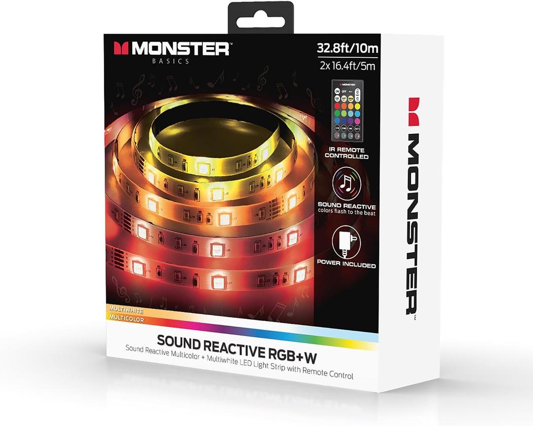 XTREME Monster 32.8ft Music Reactive LED Strip with 120 LEDs, 12V Power Adapter, with Remote, Easy Use