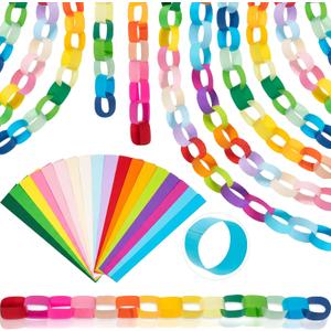 TaoBary 2000 Sheet Paper Chain Garland Strip 1.8/3.15x10 Inch, Construction DIY Craft Paper Chain for Classroom Home Holiday Party Decor Supplies with Double Sided Tape (1.77x9.84 Inch, Rainbow Color)