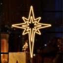 Large 43"x32" Twinkle Bethlehem Star Neon Motif Pre-lit 216 Super-Bright LED Outdoor Christmas Decoration with 11 Functions and Timer Waterproof for Outdoor Home Party Wall(Warm White)