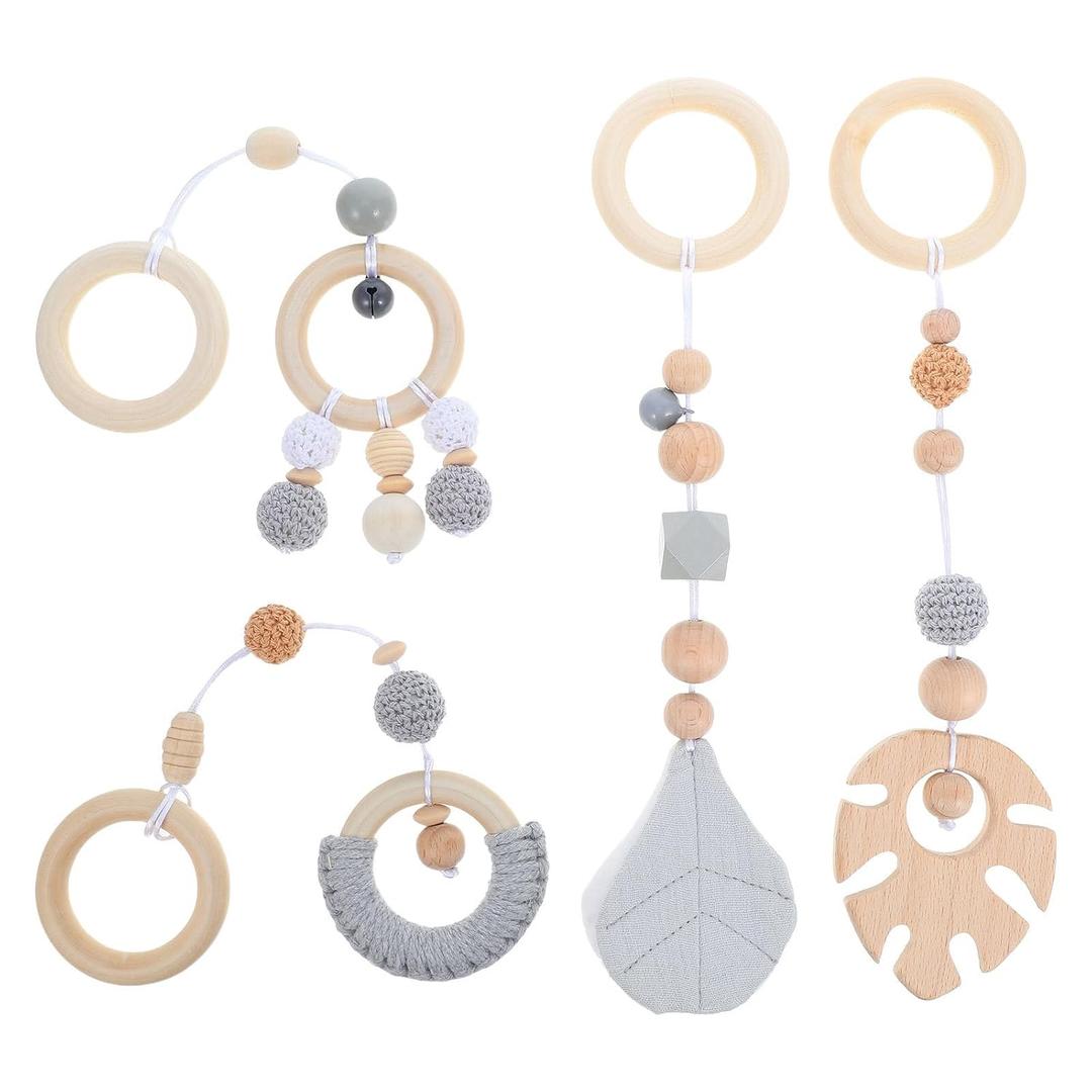 jojofuny 4pcs Leaf Toy Crib Hanging Pendants Wood Crib Pendant Wooden Hanging Pendants Wood Bed Hanging Pendant Gym Rattle Pendant Stroller Yarn Gym Rack