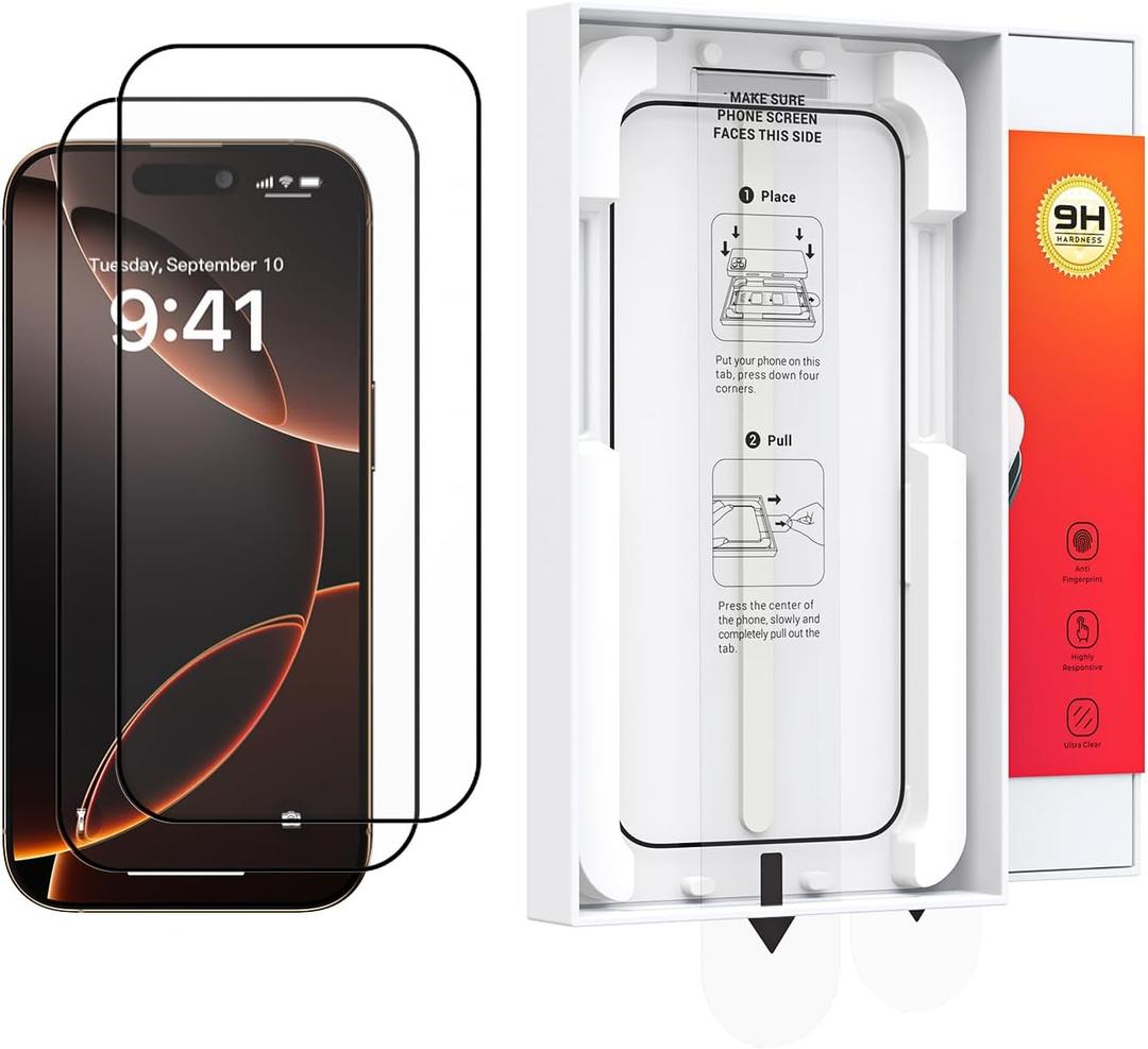 SOOPII Tempered Glass Screen Protector for iPhone 16 Pro, [Fast and Easy Installation],[Military Grade Protection] Full Coverage Fit Bubble Free Protection for Apple 16 Pro 6.3inch (2-Pack)