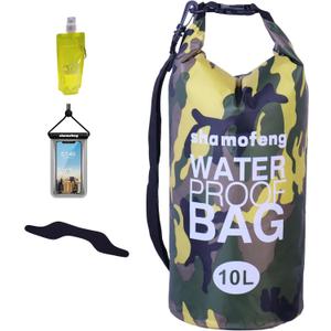 Waterproof Dry Bag Combo 5-30L Roll Top Dry Storage Bag Backpack for Kayaking Boating Beach Camping Travel Fishing, w/Phone Case & Collapsible Water Bottle  & Ear Band,Yellow 10L