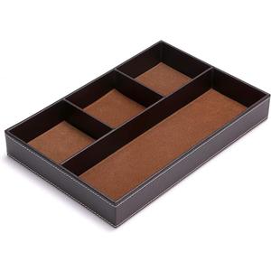 BTSKY 4 slots Desk Drawer Organizer, PU Leather Drawer Storage Organizer Divider for Office Desk Supplies Value Collection and Accessories Multi-Purpose Storage Desktop Organizer Tray(Brown)
