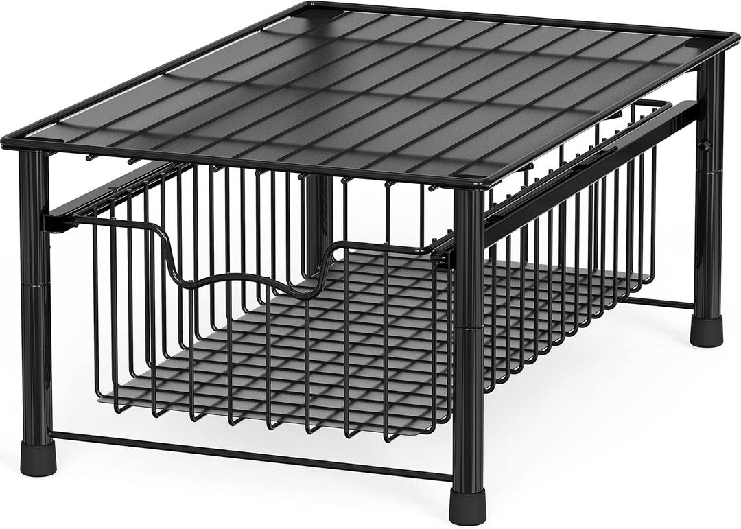 Simple Houseware Stackable Basket Drawer, Black (1-Tier)