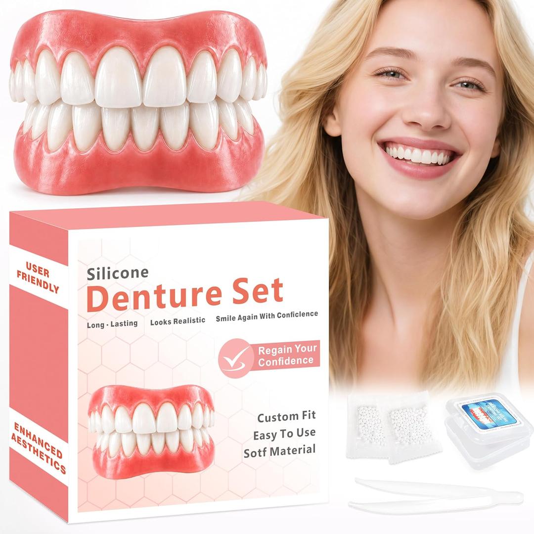 Moldable False Teeth, Dentures for Women and Men, Upper and Lower Silicone Denture Set, Fix Your Smile in Minutes, 1Pack-612