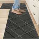 COSY HOMEER Kitchen Mats, 2 PCS Kitchen Rug Non Slip Washable, Absorbent Runner Rugs for Kitchen Floor, Polyester Kitchen Sink Rug 20"x32" + 20"x48"(Grey)