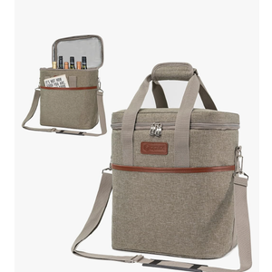opux 6 Bottle Carrier Tote | Insulated Padded Wine Cooler Bag for Travel. Picnic, BYOB | Portable Leakproof Wine Tote Bag for Dinner, Party, Christmas, Wine Gift for Women, Men (Heather Taupe)