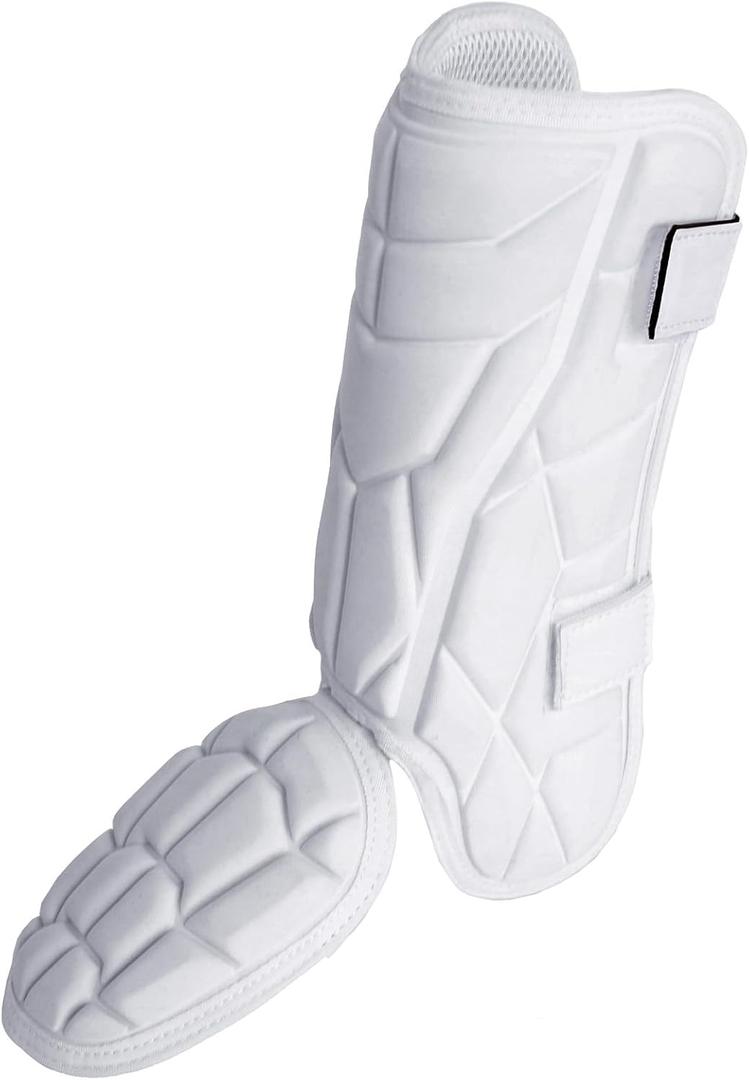 Batter’s Baseball Leg Guard, Youth Shin and Foot Shield for Batting, Baseball Ankle Guard with Adjustable Straps, Suitable for Both Right and Left Feet, White