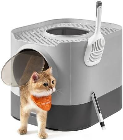 Feandrea Cat Litter Box with Lid, XL Enclosed Litter Box with Slide-Out Tray, Scoop, Brush, Anti-Tracking, for Cats of Different Sizes, Dove Gray and Slat Gray UPPT002B01