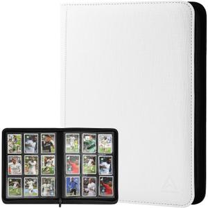 9 Pocket Trading Card Binder 540 Capacity with Zip Closure - Premium Double Sided PU Leather Card Protector, Hold & Organize Cards for TCG, MTG, Sports Cards (white)