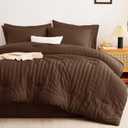 CozyLux King Size Comforter Set Brown Seersucker 7 Pieces Bed in a Bag King Comforter Set with Sheets, Luxury Soft Bedding Sets with Down Alternative Comforter, Sheets, Pillowcases & Shams All Season