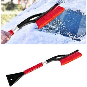 27" Snow Brush and Ice Scrapers for Car Windshield and Window, Detachable Winter Snow Remover Ice Shovel Tool with Ergonomic Foam Grip & No Scratch Bristles, Car Accessories for Truck SUV (Red)