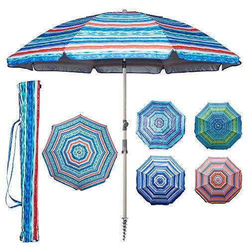 Blissun 7.2' Portable Beach Umbrella with Sand Anchor, Tilt Pole, Carry Bag, Air Vent, Rainbow Color