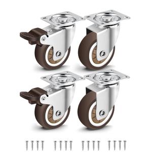 Nefish 2 Inch Swivel Caster Wheels for Furniture Rubber Casters Set of 4 Heavy Duty of 600 Lbs No Noise Locking Plate Castors for Cabinet, Table, Workbench (2 with Brake and 2 Without)