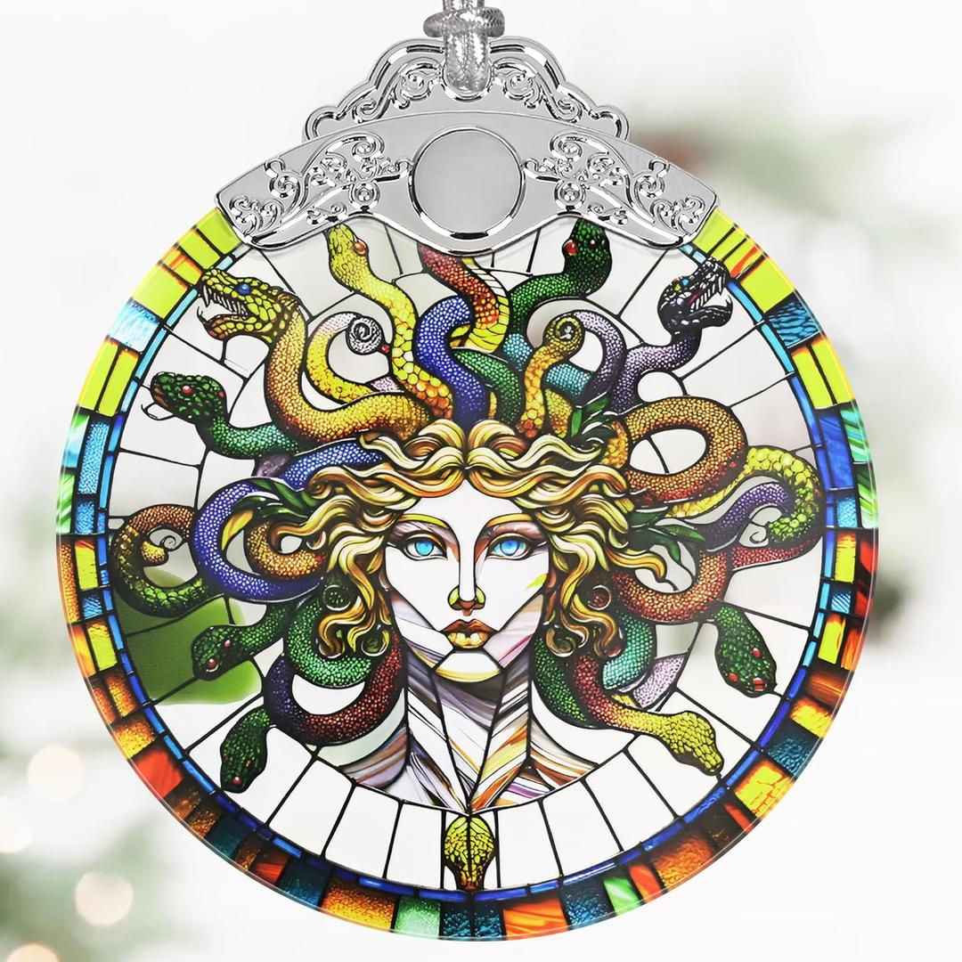 3 x Medusa Christmas Ornaments, 3" Stained Glass Christmas Decor, Christmas Tree Ornaments, Gifts for Women, Unique Gift Idea, Perfect for Holiday Party, Tree, Window, Home Decor