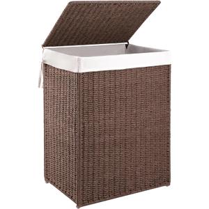 OIAHOMY Laundry Hamper with Lid, 90L(23.8 Gal) Large Wicker Laundry Basket for Bedroom, Handwoven Paper Rope Clothes Hamper with Washable Liner & Metal Frame, Decorative Organizer for Bathroom Brown