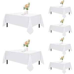 Romanstile 6 Pack White Rectangle Tablecloth 70 x 120 Inch, Reusable and Washable Table Clothes for 8 Foot Tables, Stain Resistant Polyester Fabric Table Cover for Wedding, Party, Banquet