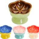 S&Q's CERAMICS Raised Cat Bowl, Elevated Cat Bowl for Food and Water, Ceramic Titled Dish, Anti Vomit & Whisker Friendly, Microwave and Dishwasher Safe (Brown, 5.8")