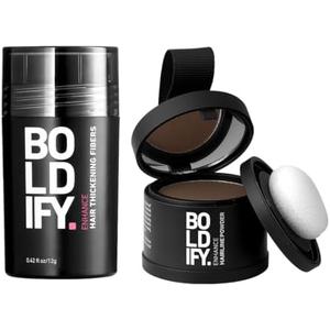 Boldify Hair Fiber + Hairline Powder: Build & Conceal Bundle - Undetectable Hair Thickener for Fine Hair, Instant Stain-Proof Root Touchup Powder, For Men & Women (Medium Brown)