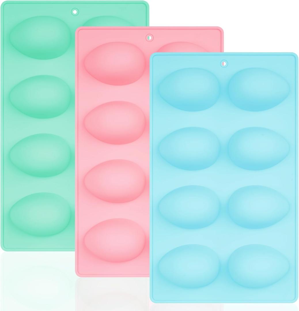 8 Cavity Silicone Egg Molds Set of 2 for Easter Silicone Egg Pan Baking Supplies for Cake Decorating Chocolate Candy (3, Pink, Green and Blue)