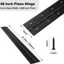 2 Pcs Heavy Duty Piano Hinge 48 Inch x 3 Inch Width, True 0.060'' Thick Stainless Steel Black Piano Hinge for Heavy Duty Cabinet, Door, Toolbox, Wooden Box, Metal Plate, Furniture, Industrial Project