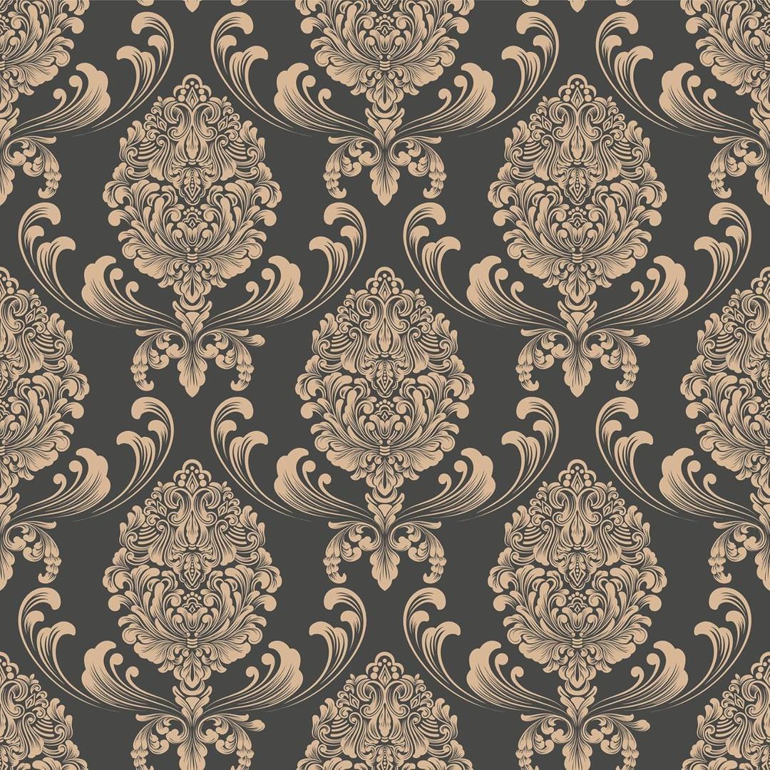 Gold Vintage Floral Peel and Stick Wallpaper for Bedroom - French Textured Damask Removable Self-adhesive Contact Paper 17.7 in x 118 in Renter Friendly Classic Non-Woven for Living Room Bathroom