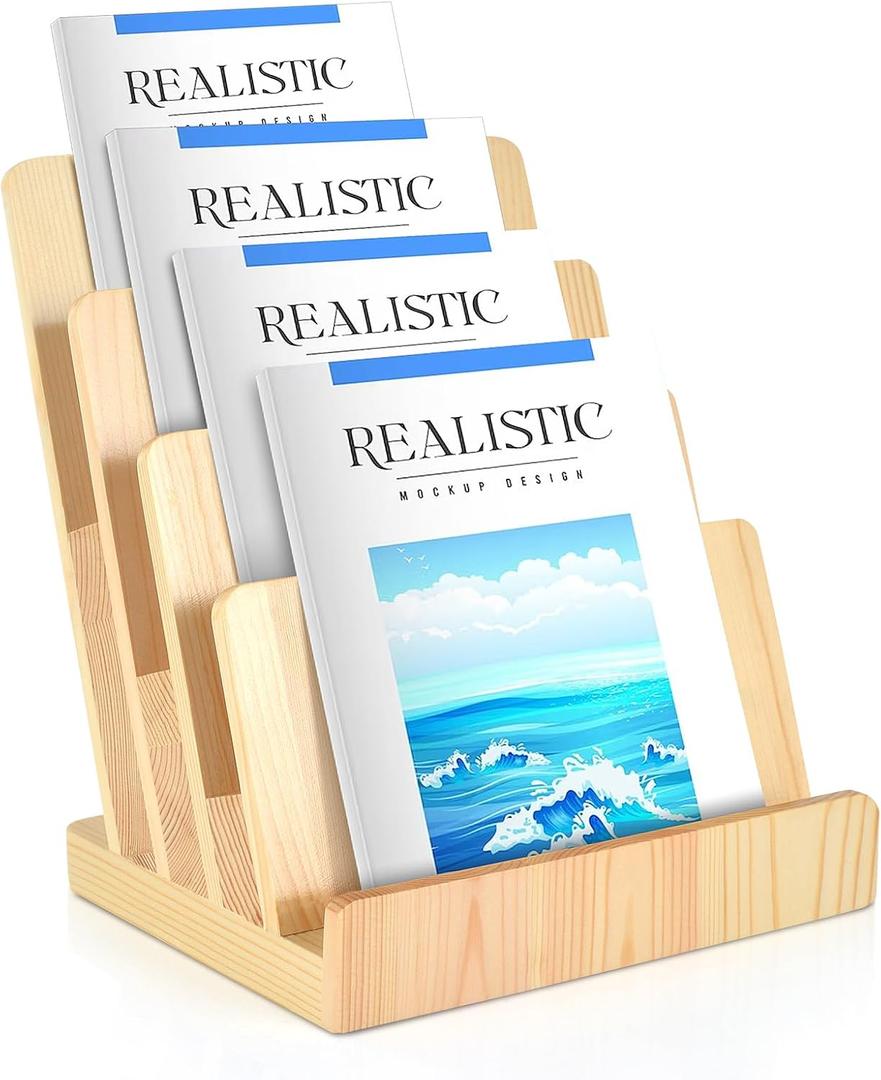 DLUGOPIS 4 Tier Wood Brochure Holder 8.5 x 11Magazine Display Rack Brochure Display Stand Literature Holder Pamphlet Display Stand Magazine Organizer Flyer Display Holder for Table Counter
