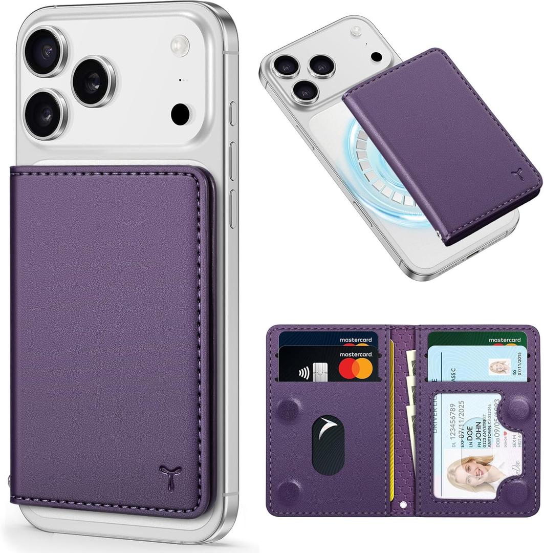 TUCCH for Magsafe Wallet with 6 Card Holders, RFID Blocking [Clear ID Window] PU Leather Men Women Folio Magnetic Phone Wallet for iPhone 17/16/15/14/13/12/Plus/Air/Pro/Pro Max Series, Dark Purple