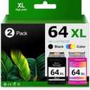 64XL Ink Cartridge Black and Color Combo Pack Replacement HP Ink 64 XL Use for Envy Photo 7855 7858 6252 6255 7800 7100 7120 7155 7158 Tango Series Printer (Black/Color, 2 Pack)