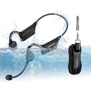 KIMAFUN 2.4G Fitness Headset Wireless Microphone, IP67 Waterproof Sweatproof Microphone for Water Aerobics, Swimming Coach, Fitness Instructor, Yoga, Spinning, Training, Teaching, Speakers, GWP91 (GWP91(1TX+1RX))