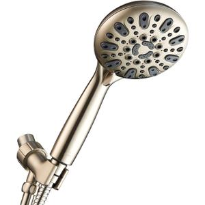 Handheld Shower Head, 6 Spray Setting High Pressure Shower Head with Brass Swivel Ball Bracket and Extra Long Stainless Steel Hose, Brushed Nickel, 5", 1.8 GPM for California
