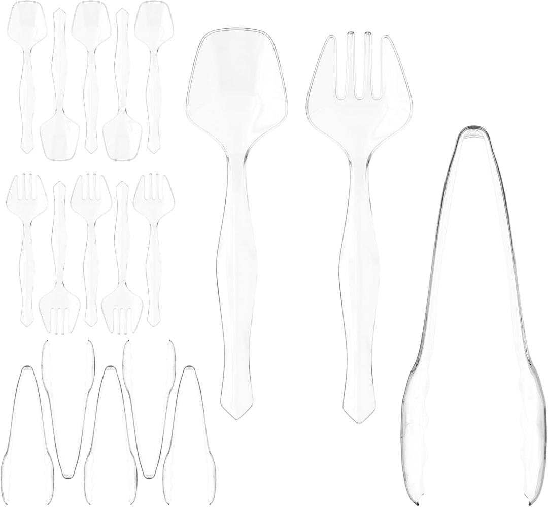 18 Pcs Clear Plastic Serving Utensils Set - 6 Clear Plastic Serving Spoons, 6 Tongs And 6 Forks - Heavy Duty Disposable Serving Utensils Set For Parties 18 Pcs Clear Plastic Serving Utensils Set - 6 Clear Plastic Serving Spoons, 6 Tongs And 6 Forks - Heavy Duty Disposable Serving Utensils Set For Parties