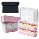 Husfunov 25 Pack Mini Cake Pans with Lids and Spoons, Small Aluminum Foil Loaf Pans, Rectangular Baking Containers for Party and Picnics, 6.8oz (Pink)