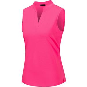 Womens Sleeveless Golf Polo Shirts Lightweight Tennis Sport Tops (Large, Rose Red)