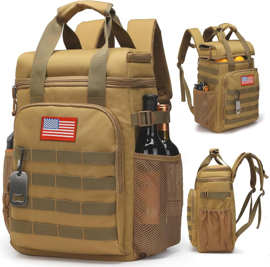 Tactical Backpack Cooler,Lunch Backpack for Men Adults Work with HandleSoft Cooler Backpack Insulated Waterproof Leak Proof (Brown)