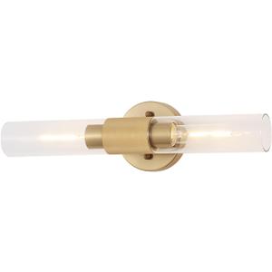 Gold Knurled Texture Wall Sconce Clear Glass Shade Modern Bathroom Vanity Light Fixtures 2-Lights Mid Century Wall Light for Mirror Living Room Hallway E26 T10 Bulbs (21x21x27)