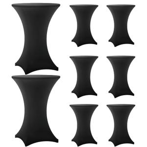 Cocktail Table Covers - 8 Pack 32x43 Inch Table Cloth - Black Fitted Stretch Spandex Round High Top Tablecloth for Party, Bar, Birthday, Pub, Banquet