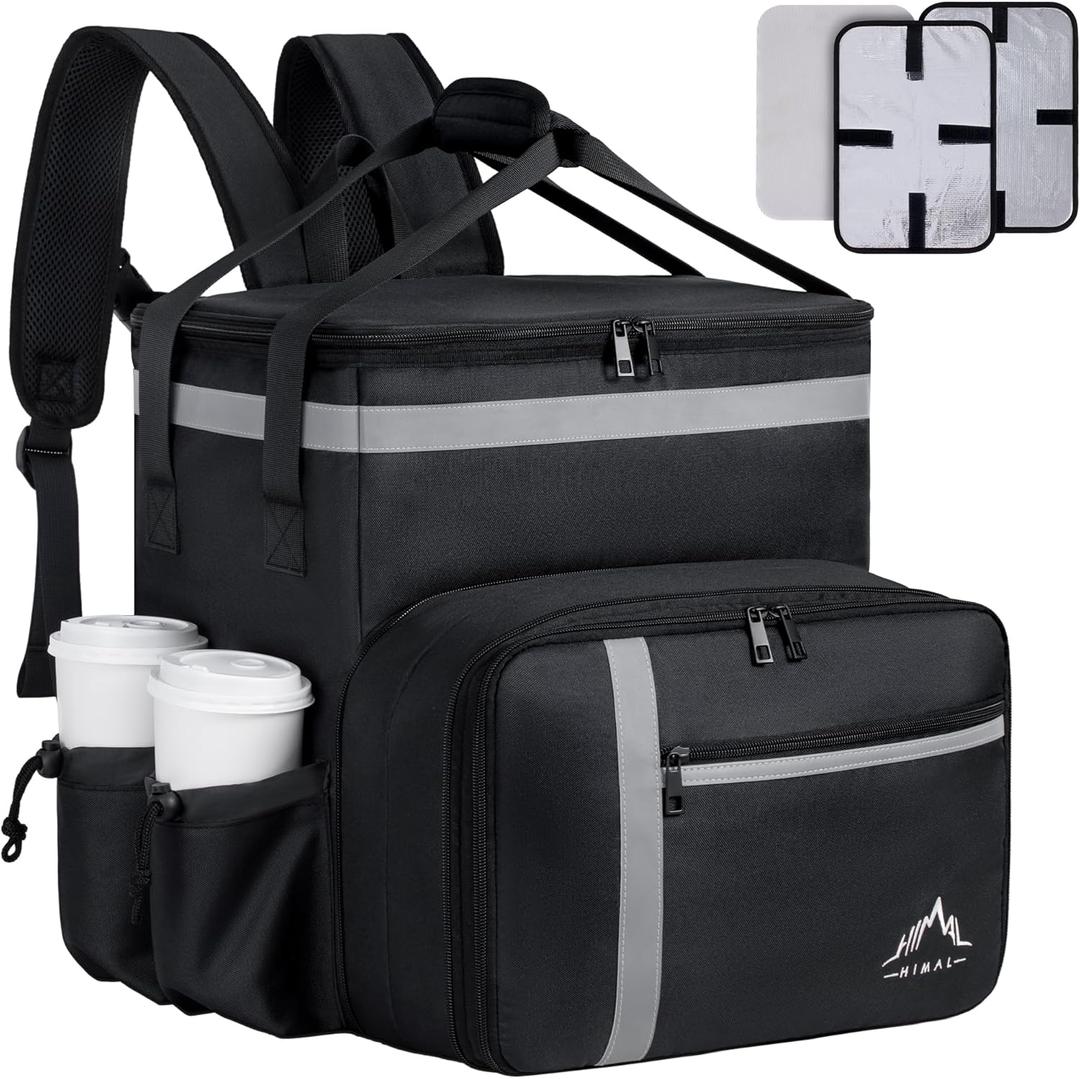 GoHimal Food Delivery Backpack, Insulated Food Delivery Bags for Takeout Bike, Large Pizza Takeout Bag for HOT/ COLD with 4 Pockets Reflective Perfect for Uber Eats, Camping & Beach