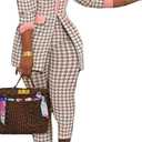 Recious Womens Sexy 2 Pieces Denim Printed Zipper Jackets Bodycon Pants Party Clubwear Tracksuit Outfits Set (Small, Pink)