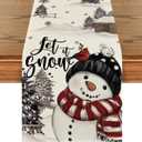 Artoid Mode Xmas Trees Let It Snow Black Snowman Christmas Table Runner, Seasonal Winter Holiday Kitchen Dining Table Decoration for Home Party Decor 13x36 Inch